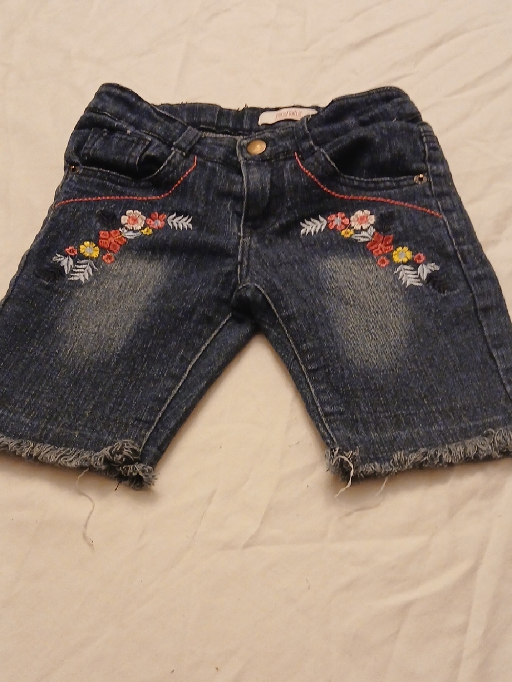 Girls' Dark Blue Embroidered Denim Shorts